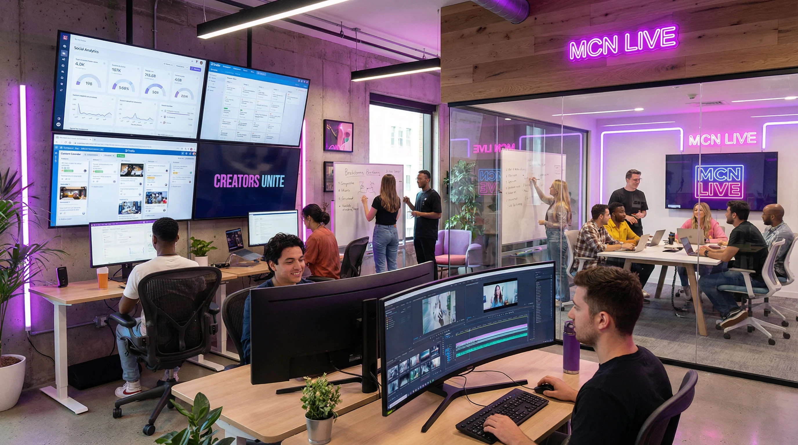 后入视频专业团队在现代化办公室协作工作