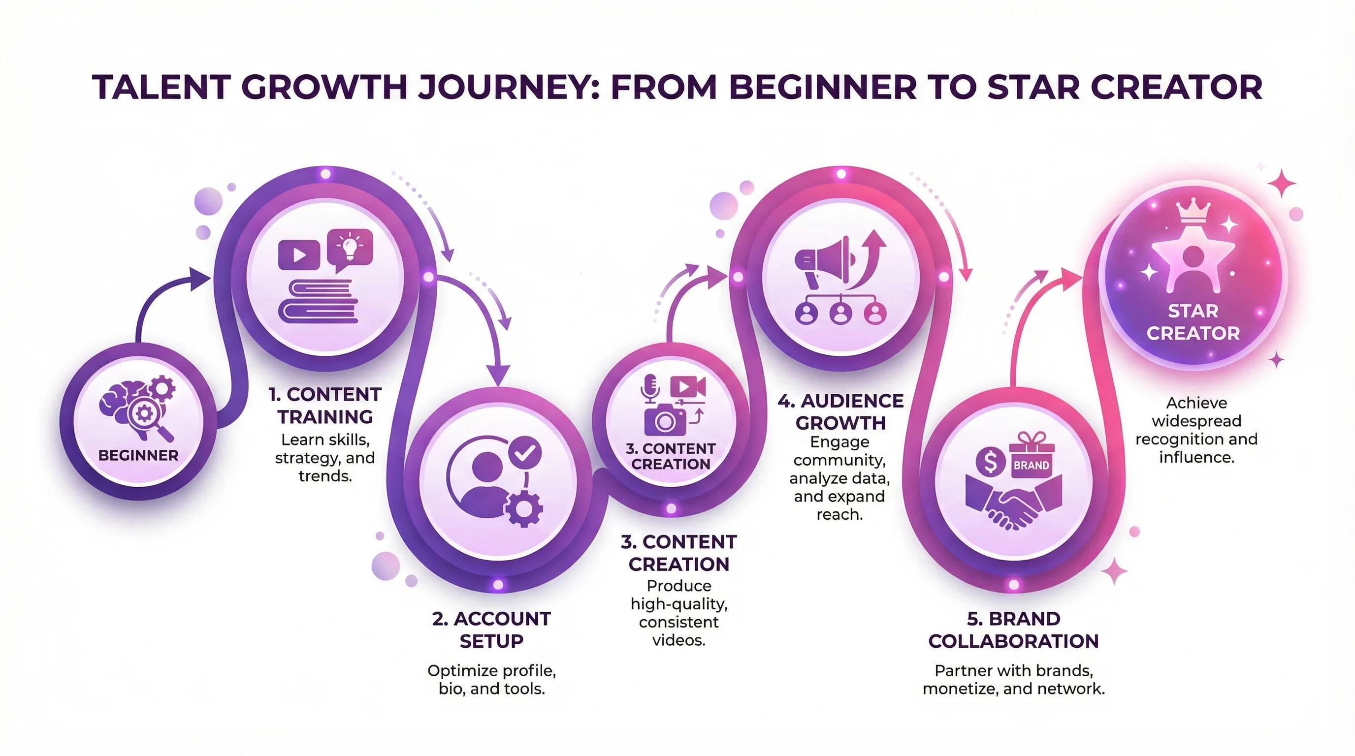 后入视频达人成长路径可视化图表 - 从新手到明星达人的完整孵化流程